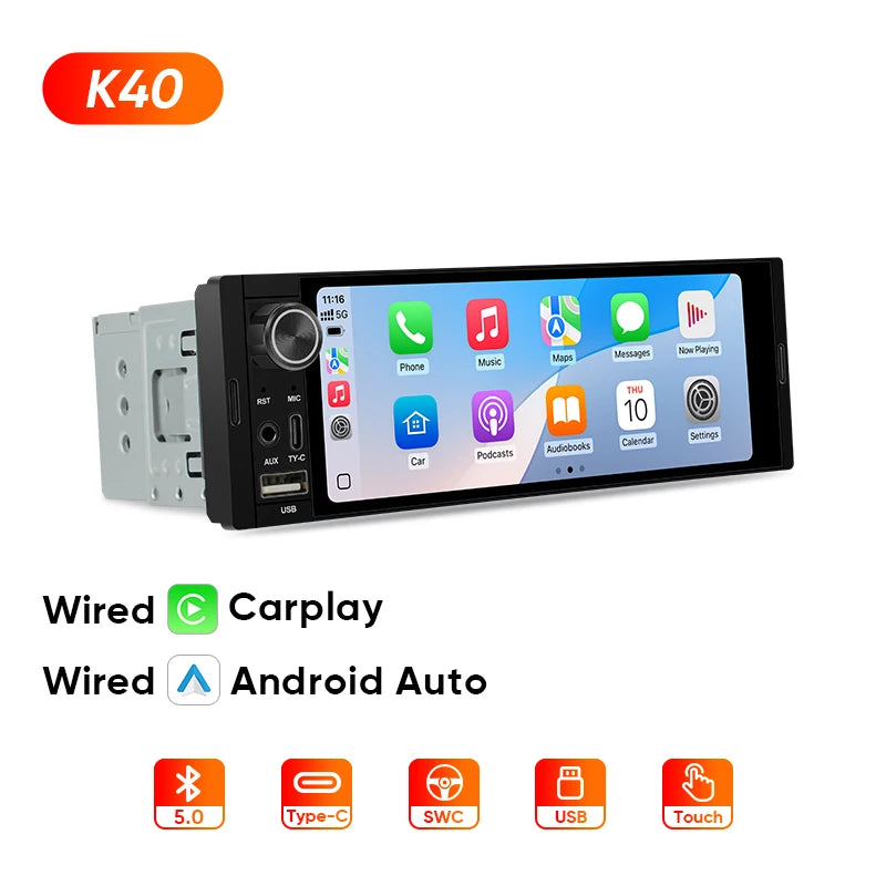 Autoradio 1 DIN universel CarPlay et Android Auto – Écran tactile HD