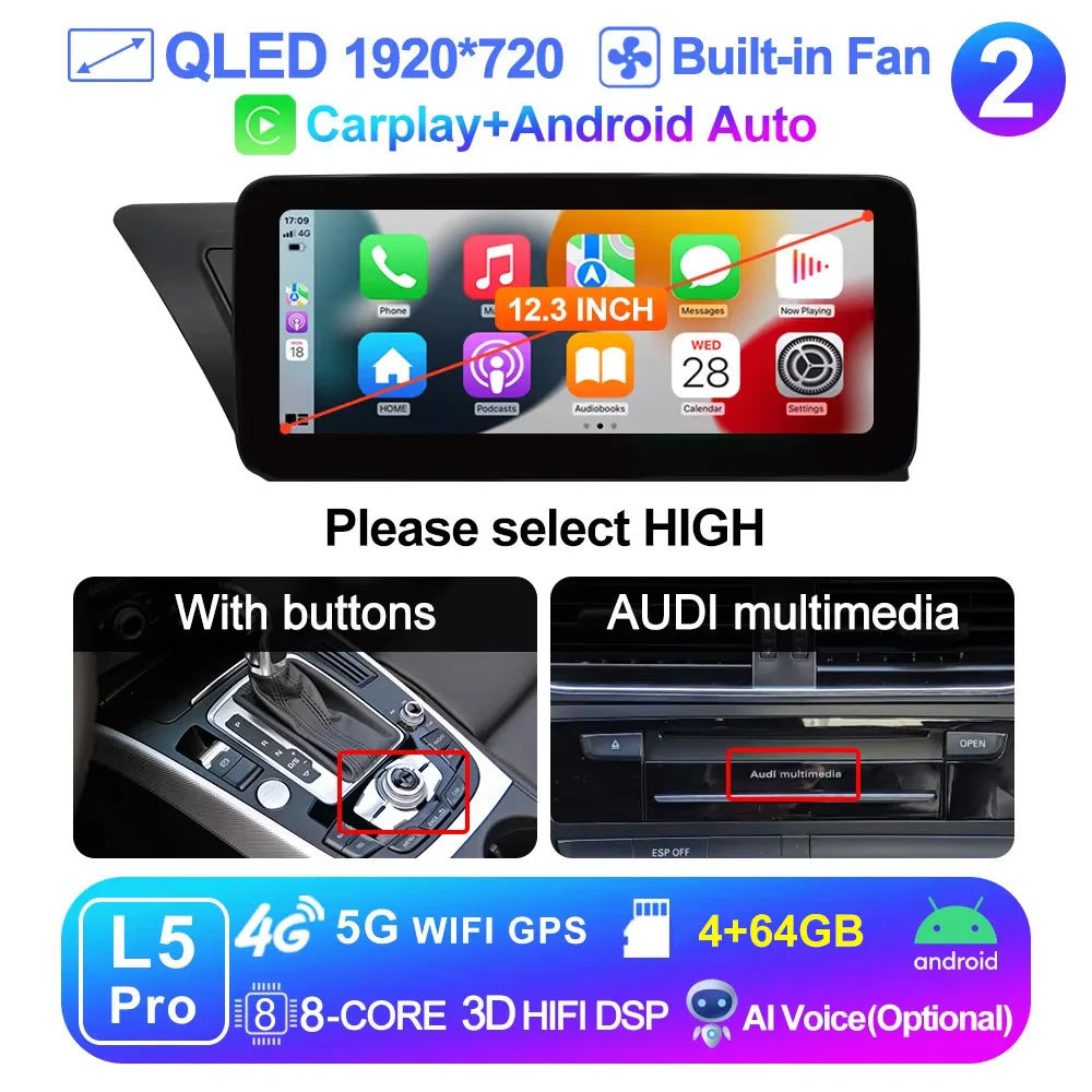 Autoradio Android CarPlay & Android Auto 12,3" pour Audi A4/A5 B8