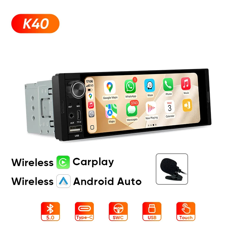 Autoradio 1 DIN universel CarPlay et Android Auto – Écran tactile HD