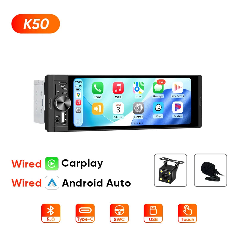 Autoradio 1 DIN universel CarPlay et Android Auto – Écran tactile HD