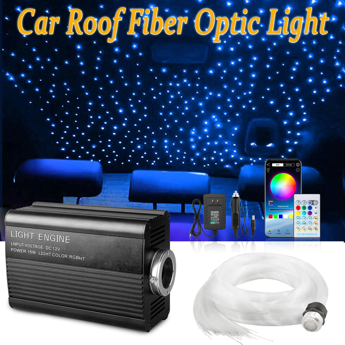 Kit Ciel Étoilé Fibre Optique pour Voiture – Éclairage RGB Bluetooth