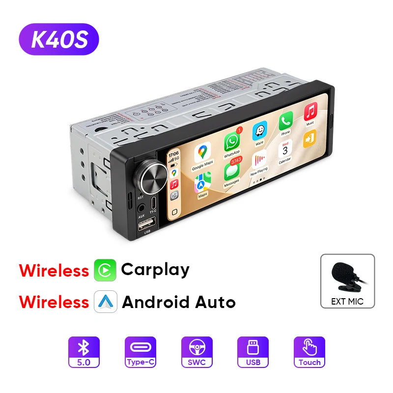 Autoradio 1 DIN universel CarPlay et Android Auto – Écran tactile HD