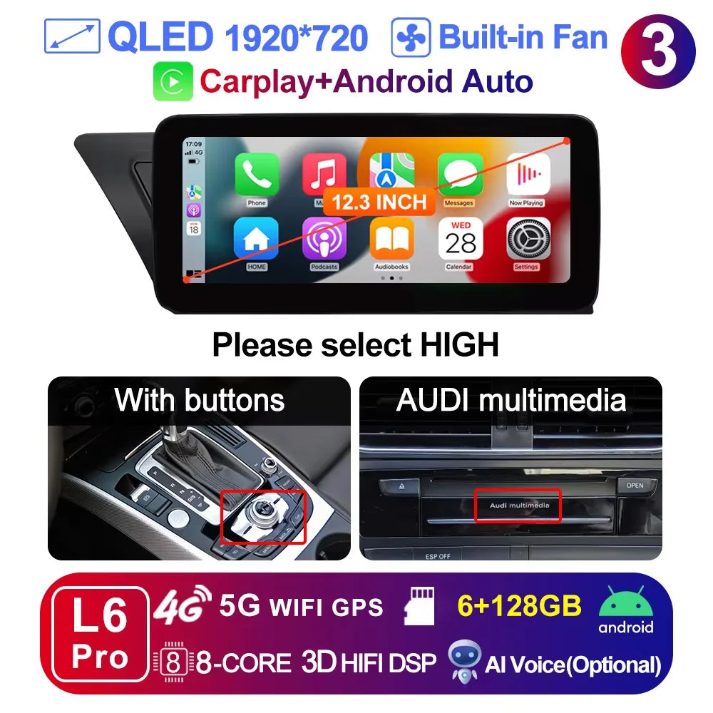 Autoradio Android CarPlay & Android Auto 12,3" pour Audi A4/A5 B8