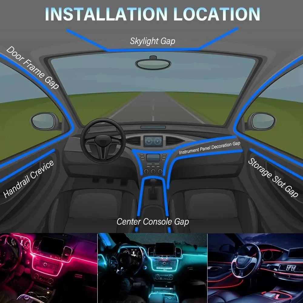 Bande LED d'ambiance pour intérieur de voiture – RVB, USB, application
