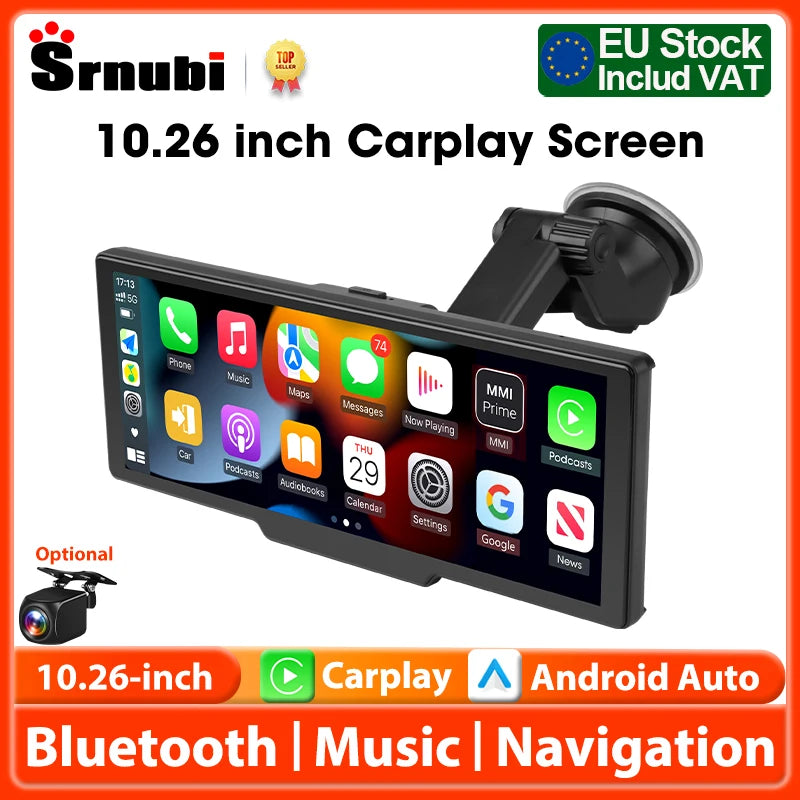 Écran CarPlay sans fil 10,26 pouces pour voiture – Android Auto, caméra de recul
