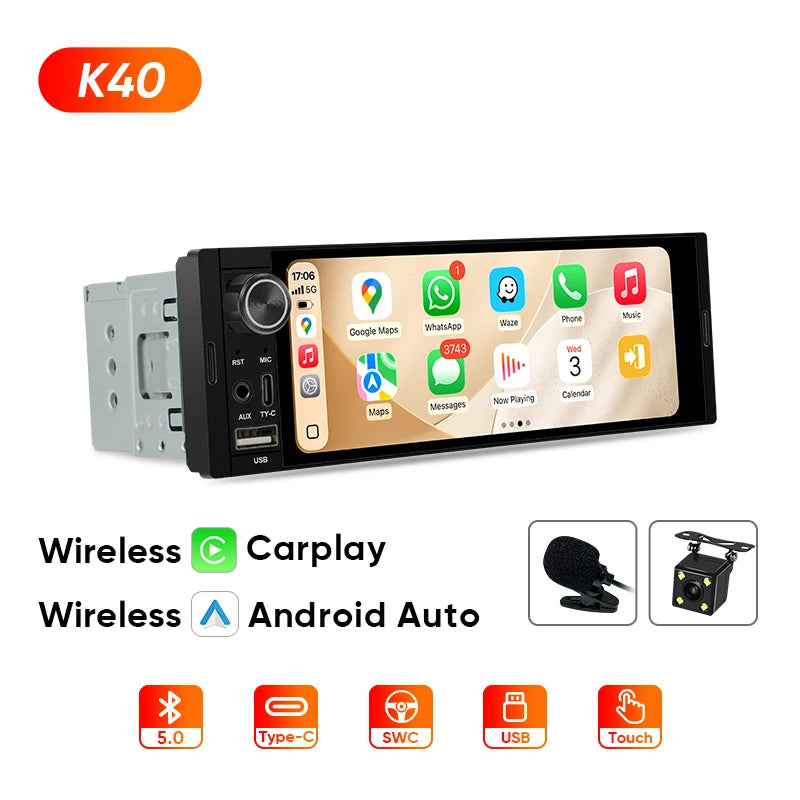 Autoradio 1 DIN universel CarPlay et Android Auto – Écran tactile HD
