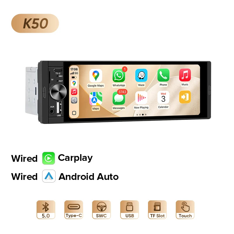 Autoradio 1 DIN universel CarPlay et Android Auto – Écran tactile HD