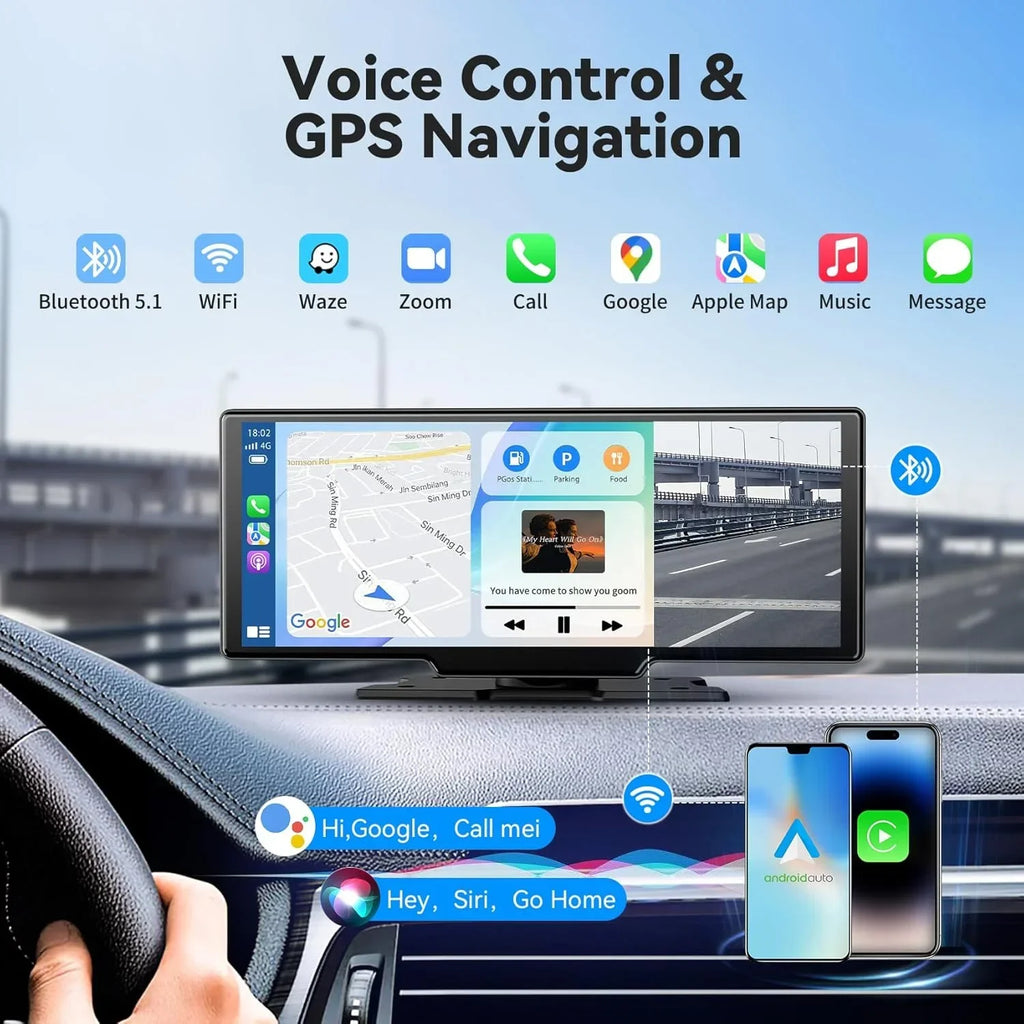 Écran CarPlay sans fil 10,26 pouces pour voiture – Android Auto, caméra de recul