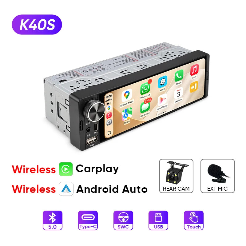 Autoradio 1 DIN universel CarPlay et Android Auto – Écran tactile HD
