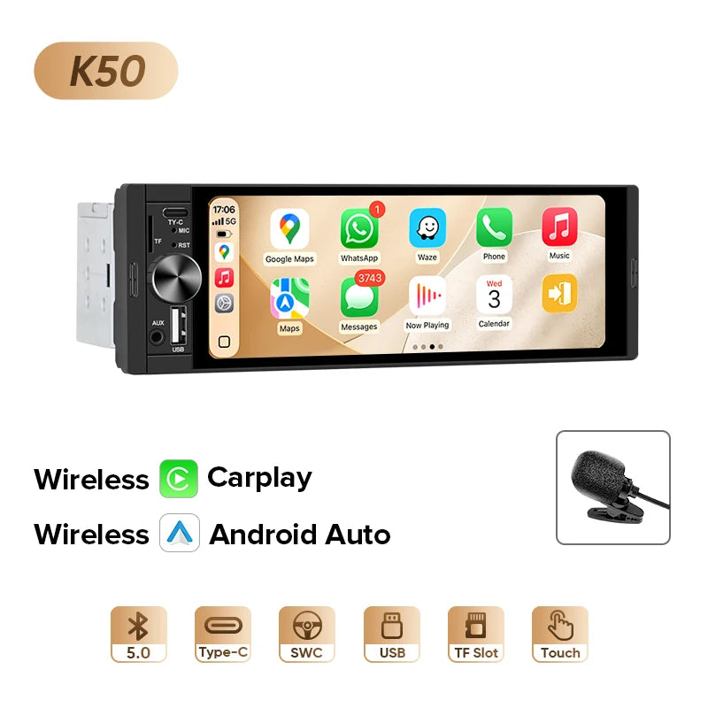 Autoradio 1 DIN universel CarPlay et Android Auto – Écran tactile HD