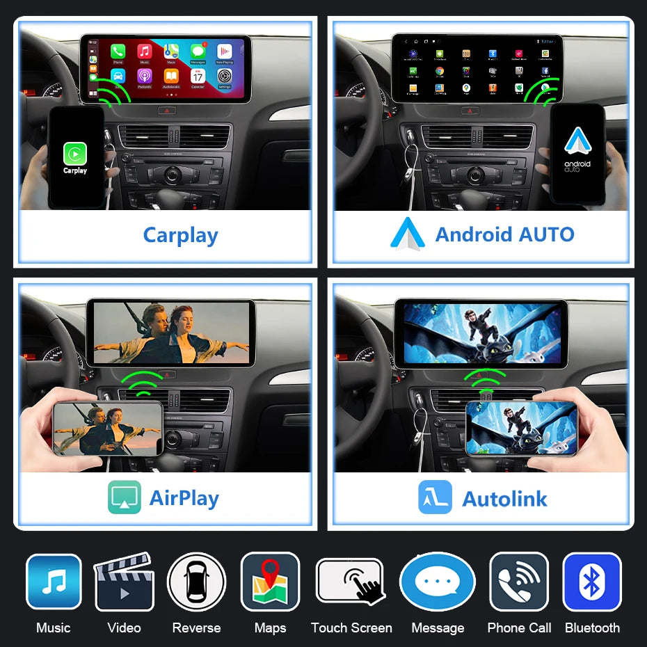 Écran multimédia CarPlay & Android Auto sans fil pour Audi Q5 (2009–2016) – Tactile HD 10,25" à 13"