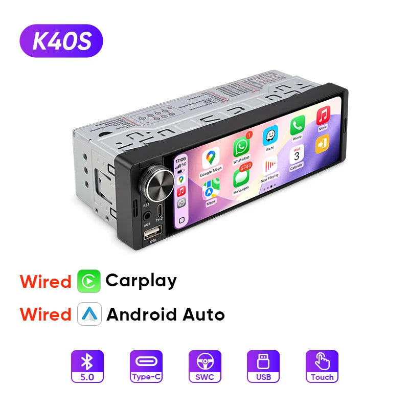 Autoradio 1 DIN universel CarPlay et Android Auto – Écran tactile HD