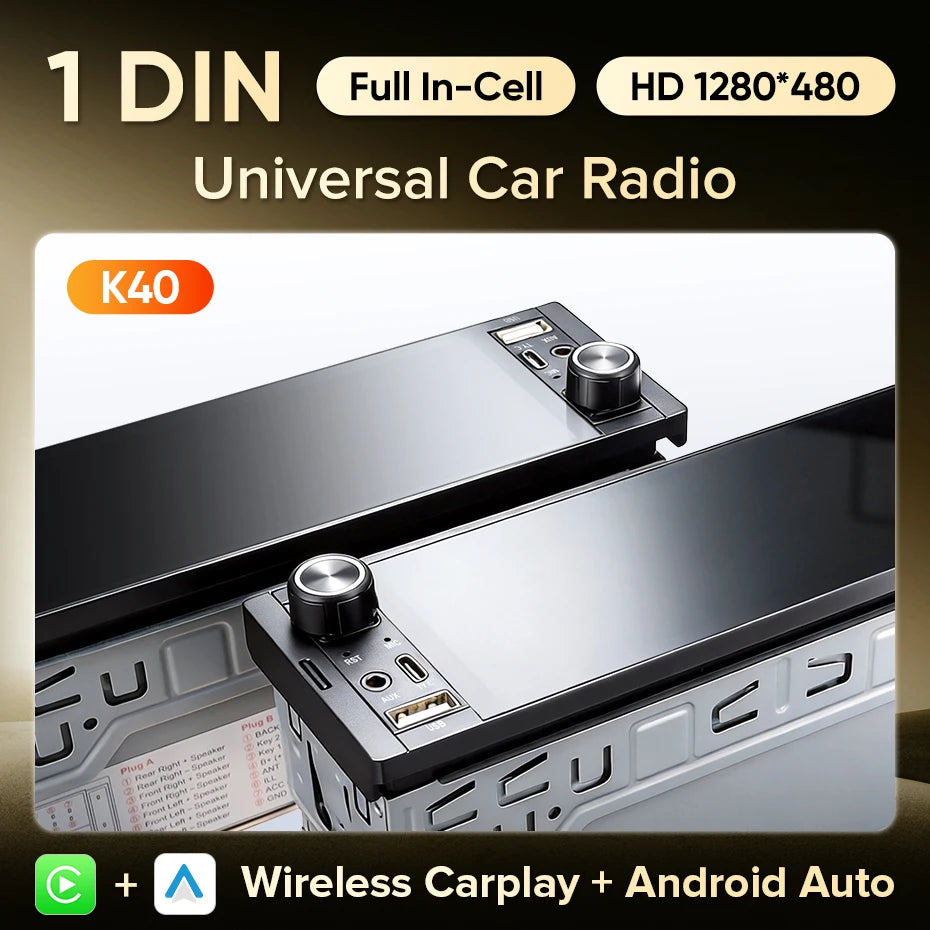 Autoradio 1 DIN universel CarPlay et Android Auto – Écran tactile HD