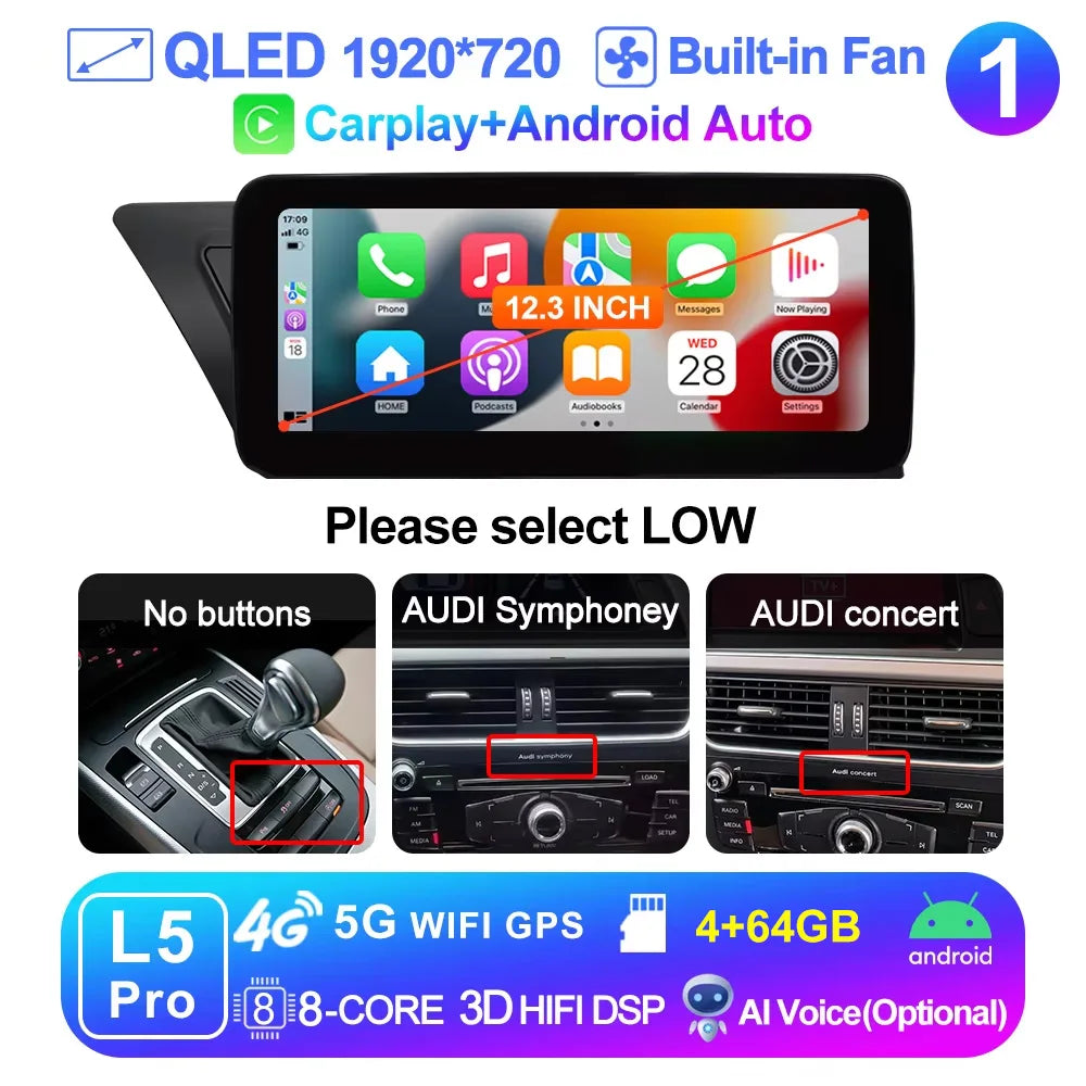 Autoradio Android CarPlay & Android Auto 12,3" pour Audi A4/A5 B8