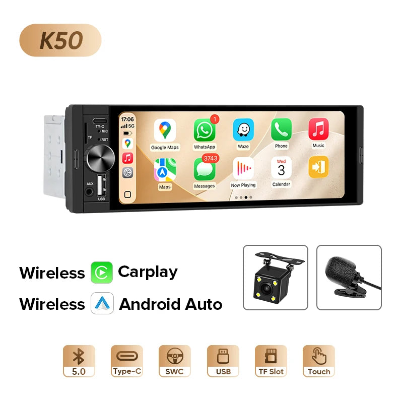Autoradio 1 DIN universel CarPlay et Android Auto – Écran tactile HD