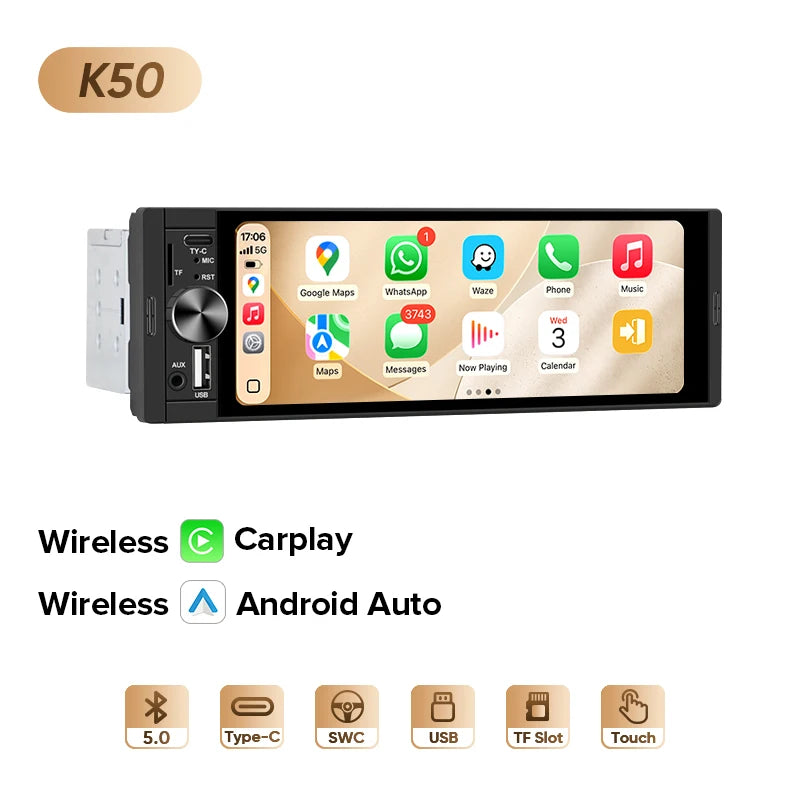 Autoradio 1 DIN universel CarPlay et Android Auto – Écran tactile HD